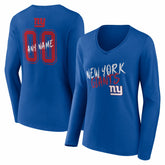 New York Giants Women's Hustle Personalized Name & Number Long Sleeve V-Neck T-Shirt Royal - NFL