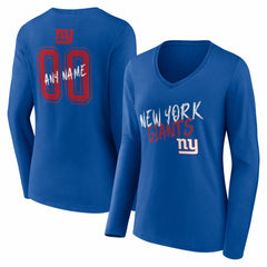 New York Giants Women's Hustle Personalized Name & Number Long Sleeve V-Neck T-Shirt Royal - NFL