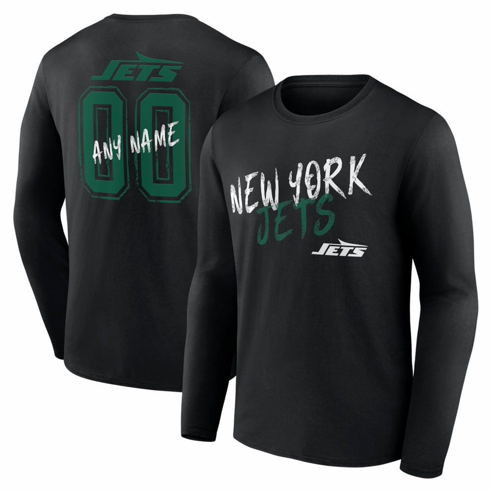 New York Jets Hustle Personalized Name & Number Long Sleeve T-Shirt Black - NFL