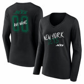New York Jets Women's Hustle Personalized Name & Number Long Sleeve V-Neck T-Shirt Black - NFL