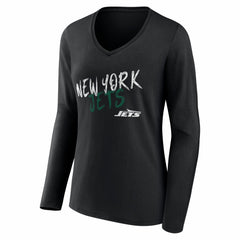 New York Jets Women's Hustle Personalized Name & Number Long Sleeve V-Neck T-Shirt Black - NFL