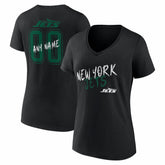 New York Jets Women's Hustle Personalized Name & Number V-Neck T-Shirt Black - NFL