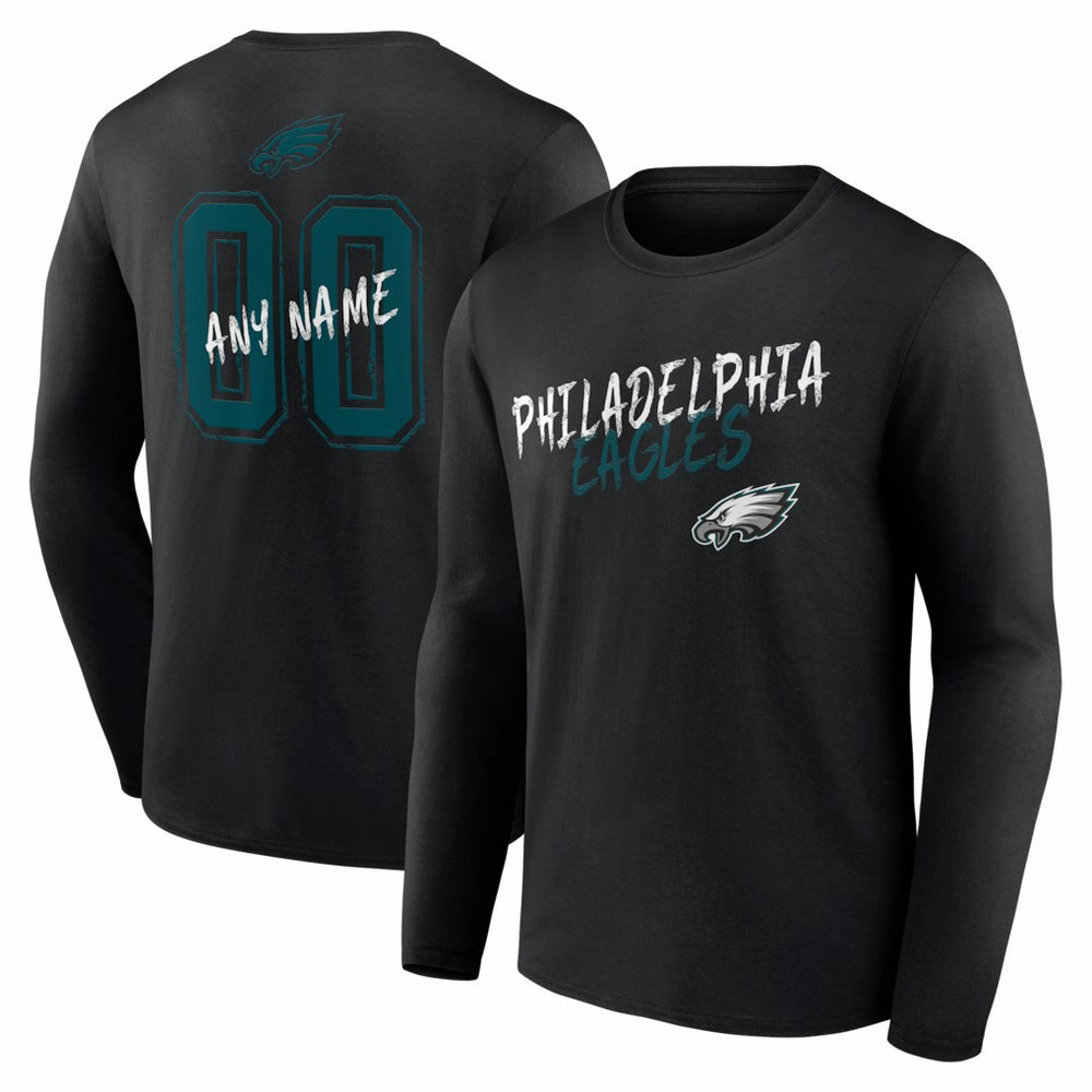 Philadelphia Eagles Hustle Personalized Name & Number Long Sleeve T-Shirt Black - NFL