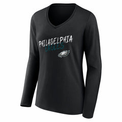 Philadelphia Eagles Women's Hustle Personalized Name & Number Long Sleeve V-Neck T-Shirt Black - NFL