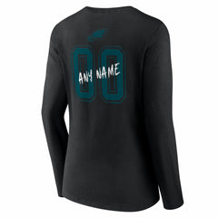 Philadelphia Eagles Women's Hustle Personalized Name & Number Long Sleeve V-Neck T-Shirt Black - NFL