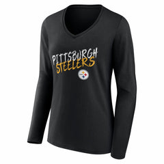 Pittsburgh Steelers Women's Hustle Personalized Name & Number Long Sleeve V-Neck T-Shirt Black - NFL