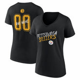 Pittsburgh Steelers Women's Hustle Personalized Name & Number V-Neck T-Shirt Black - NFL