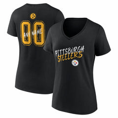 Pittsburgh Steelers Women's Hustle Personalized Name & Number V-Neck T-Shirt Black - NFL