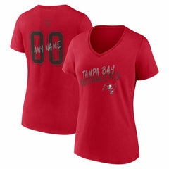 Tampa Bay Buccaneers Women's Hustle Personalized Name & Number V-Neck T-Shirt Red - NFL