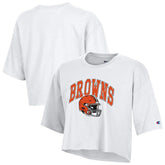 Cleveland Browns Champion Women's Boyfriend Cropped T-Shirt White - NFL