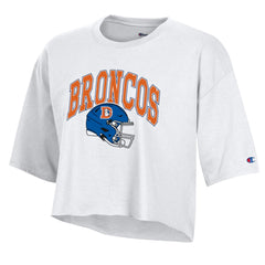 Denver Broncos Champion Women's Boyfriend Cropped T-Shirt White - NFL