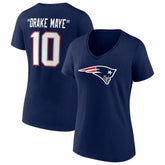 Drake Maye New England Patriots Women's Nickname V-Neck T-Shirt Navy - NFL