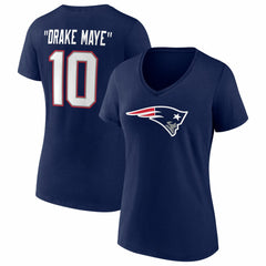 Drake Maye New England Patriots Women's Nickname V-Neck T-Shirt Navy - NFL