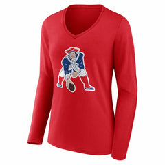 Drake Maye New England Patriots Women's Nickname V-Neck Long Sleeve T-Shirt Red - NFL