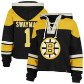 Jeremy Swayman Boston Bruins '47 Women's Superior Lacer Cropped Pullover Hoodie Black