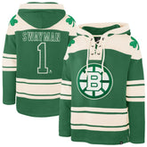 Jeremy Swayman Boston Bruins '47 St. Patrick's Day Player Name & Number Lacer Pullover Hoodie Kelly Green