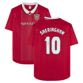 Adidas Teddy Sheringham Manchester United Autographed 1999 Red UEFA Champions League Home Jerseys - Icons