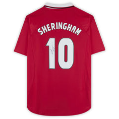 Adidas Teddy Sheringham Manchester United Autographed 1999 Red UEFA Champions League Home Jerseys - Icons
