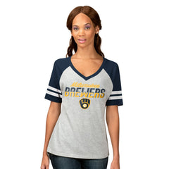 Milwaukee Brewers G-III 4Her by Carl Banks Women's Goal Line Raglan V-Neck T-Shirt Near Me