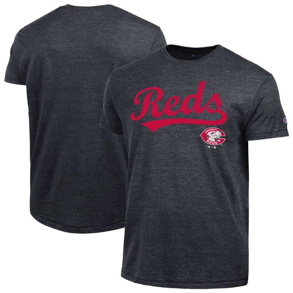 Cincinnati Reds Champion Cooperstown Wordmark Lockup Tri-Blend T-Shirt On Sale