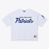 New England Patriots Women's Head Coach Cropped T-Shirt White - Mitchell & Ness