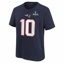 Drake Maye New England Patriots Youth Super Bowl LX Patch Name & Number T-Shirt Navy - Nike