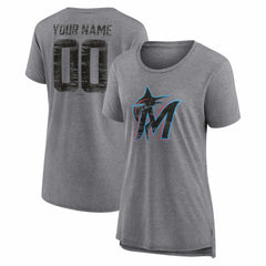 Miami Marlins Women's Heritage Personalized Any Name & Number Tri-Blend T-Shirt Near Me