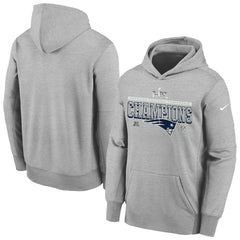 New England Patriots Youth 2025 AFC Champions Locker Room Trophy Collection Authentic Hoodie Gray - Nike