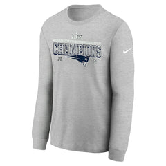 New England Patriots Youth 2025 AFC Champions Locker Room Trophy Collection Long Sleeve T-Shirt Gray - Nike