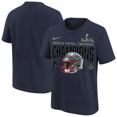 New England Patriots Youth 2025 AFC Champions Glory Shield Helmet T-Shirt Navy - Nike
