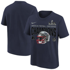 New England Patriots Youth 2025 AFC Champions Glory Shield Helmet T-Shirt Navy - Nike