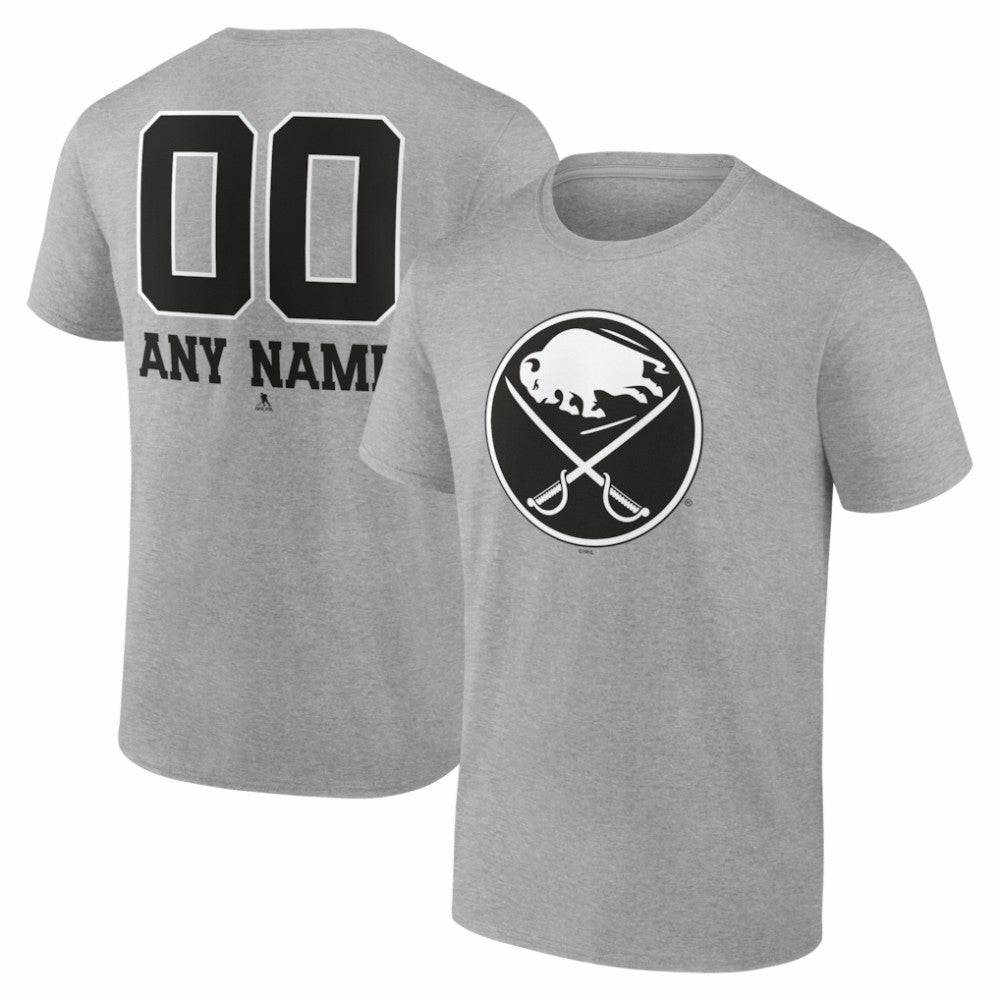 Buffalo Sabres - Big & Tall Personalized Name & Number Monochrome T-Shirt Gray