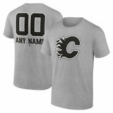 Calgary Flames - Big & Tall Personalized Name & Number Monochrome T-Shirt Gray
