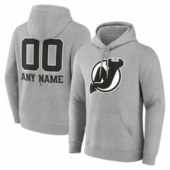 New Jersey Devils - Big & Tall Personalized Name & Number Monochrome Pullover Hoodie Gray