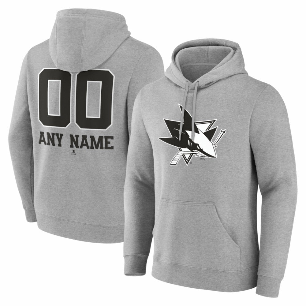 San Jose Sharks - Big & Tall Personalized Name & Number Monochrome Pullover Hoodie Gray
