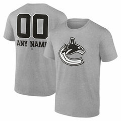Vancouver Canucks - Big & Tall Personalized Name & Number Monochrome T-Shirt Gray