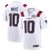 Drake Maye New England Patriots Super Bowl LX Patch Game Jersey White - Nike