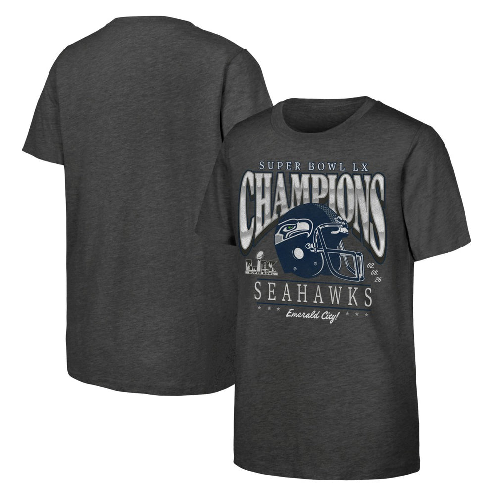 Seattle Seahawks Youth Super Bowl LX Champions Prestigious Run Helmet T-Shirt Charcoal - Fanatics