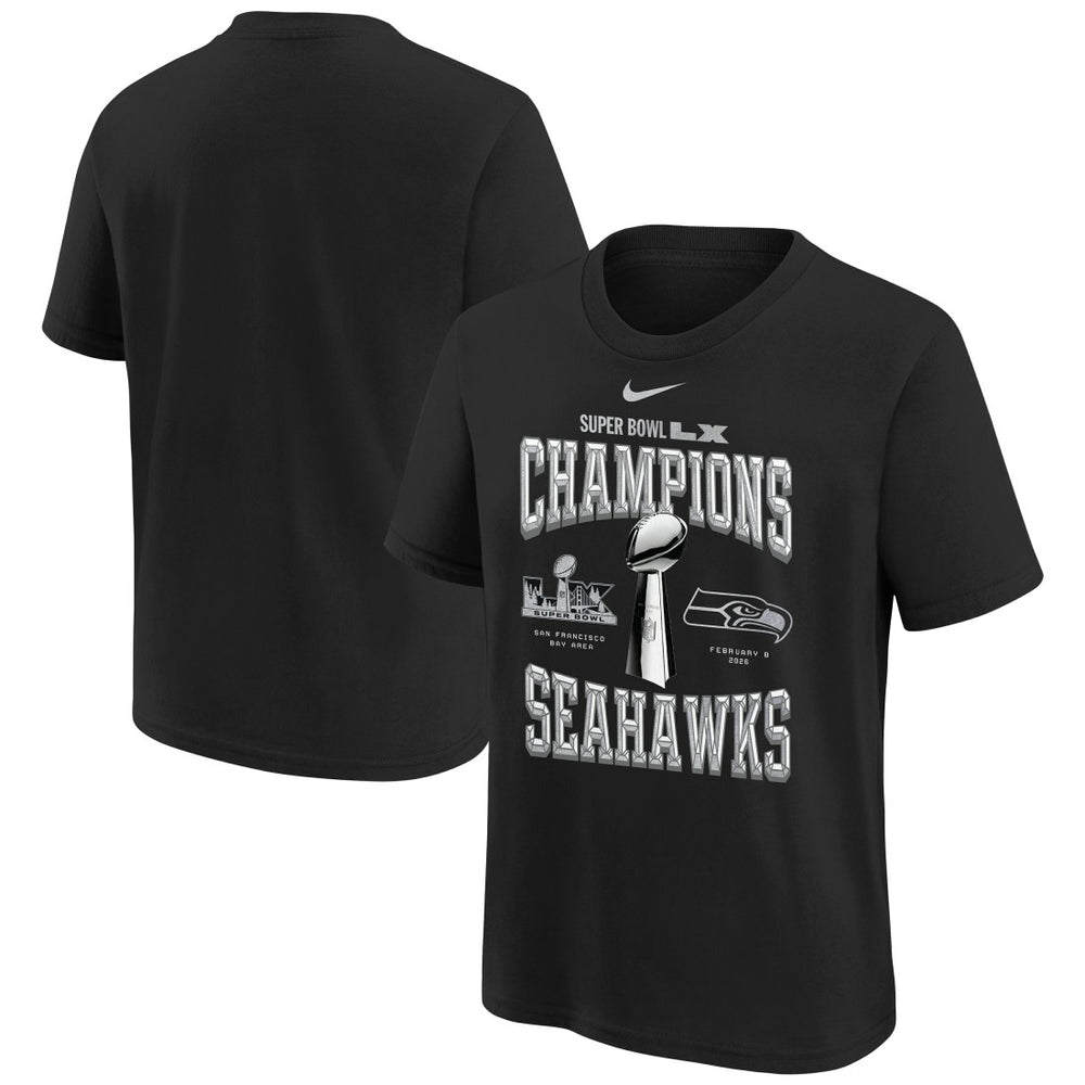 Seattle Seahawks Youth Super Bowl LX Champions Locker Room Trophy Collection Replica T-Shirt Black - Nike