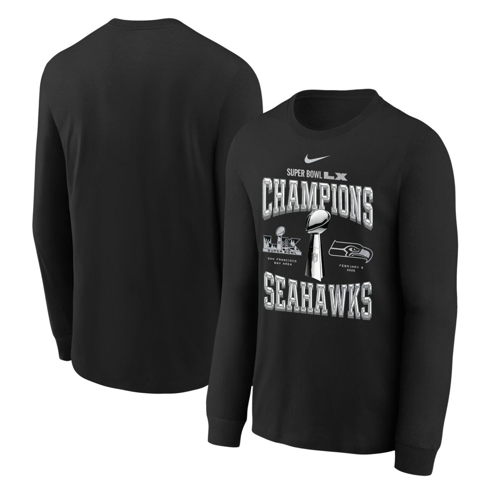 Seattle Seahawks Youth Super Bowl LX Champions Locker Room Trophy Collection Long Sleeve T-Shirt Black - Nike