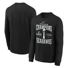 Seattle Seahawks Youth Super Bowl LX Champions Locker Room Trophy Collection Long Sleeve T-Shirt Black - Nike