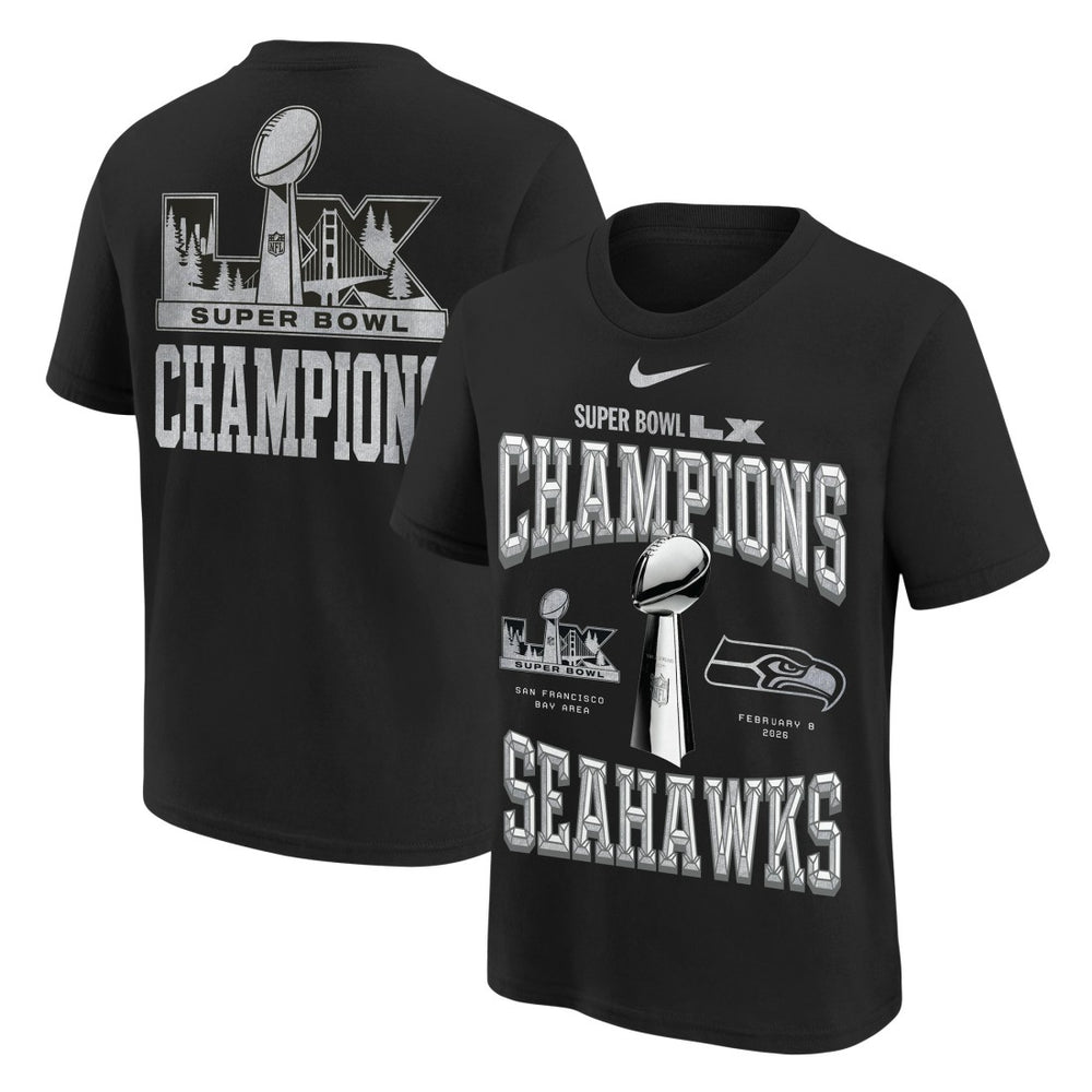 Seattle Seahawks Youth Super Bowl LX Champions Locker Room Trophy Collection Authentic T-Shirt Black - Nike