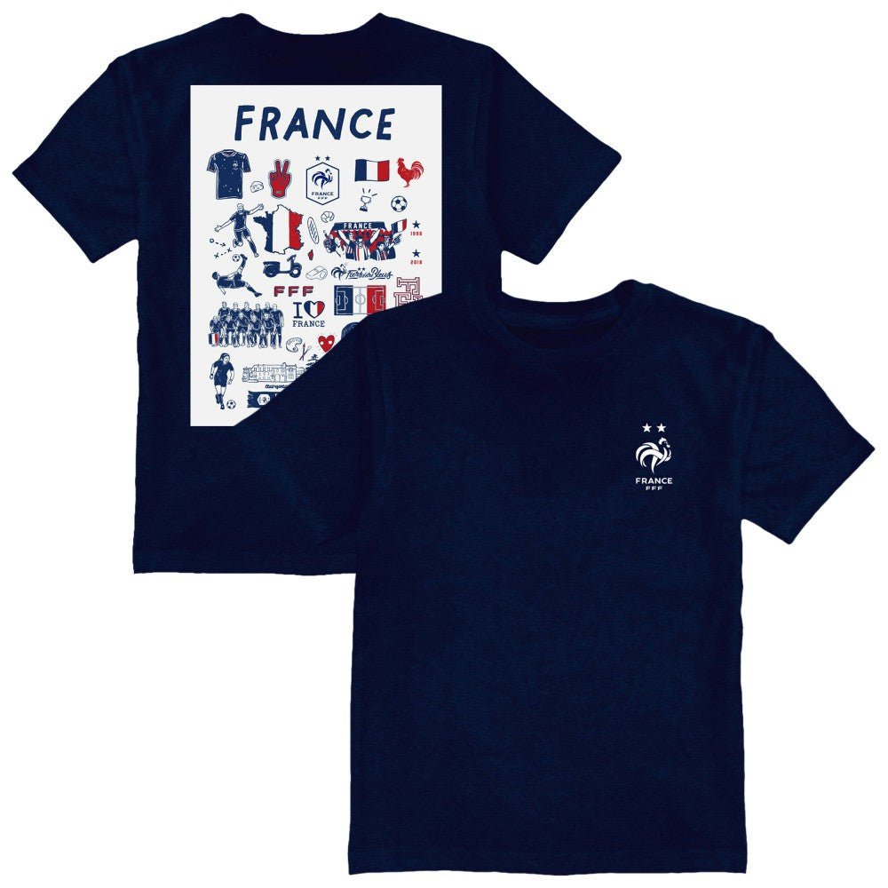France National Team Vive La Fete Youth Impressions Artwork T-Shirts - Navy