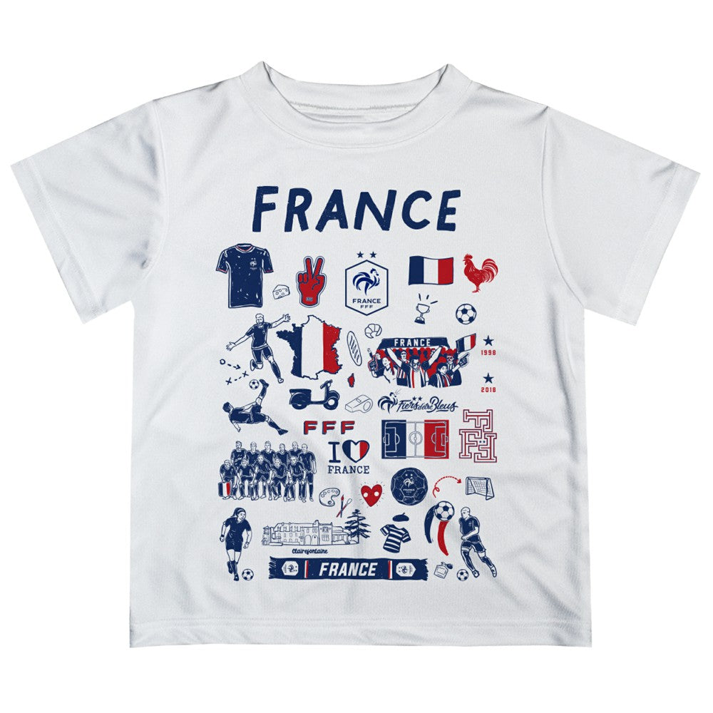 France National Team Vive La Fete Youth Impressions Artwork T-Shirts - White