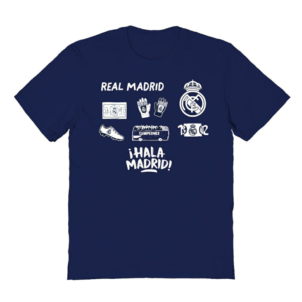 Real Madrid Vive La Fete Youth Impressions Icons T-Shirts - Navy