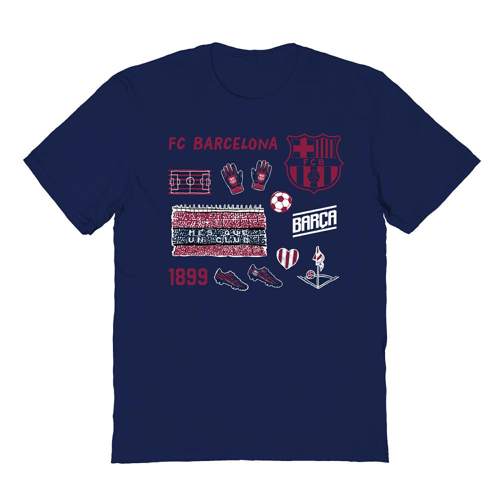 Barcelona Vive La Fete Youth Impressions Icons T-Shirts - Navy