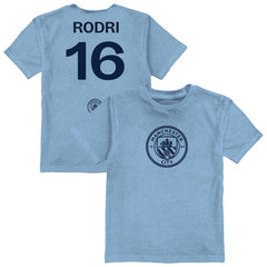 Rodri Manchester City Vive La Fete Youth Player Name & Number Color Badge T-Shirts - Light Blue
