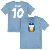 Lionel Messi Argentina National Team Vive La Fete Youth Player Name & Number Color Badge T-Shirts - Light Blue