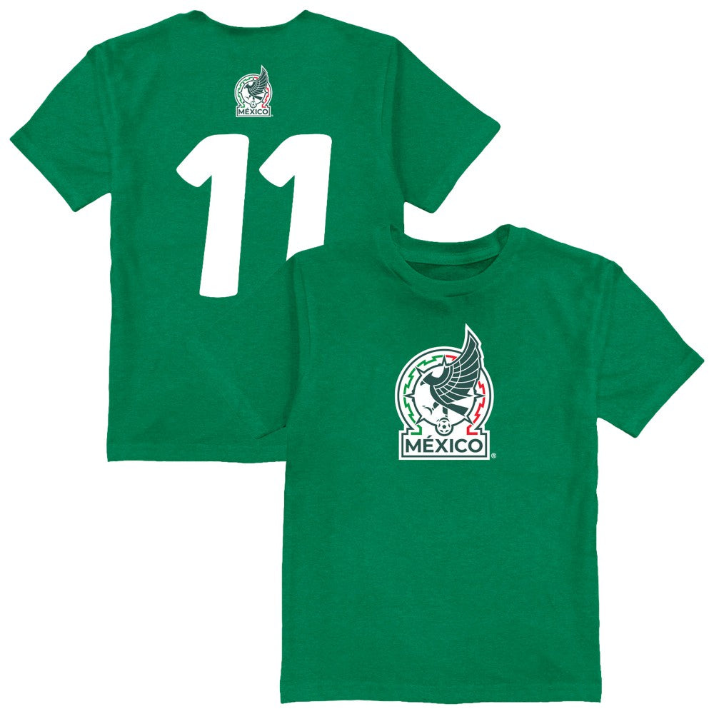 Santiago Gimenez Mexico National Team Vive La Fete Youth Player Name & Number Color Badge T-Shirts - Green