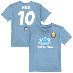Lionel Messi Argentina National Team Vive La Fete Youth Player Name & Number Stadium Style T-Shirts - Light Blue